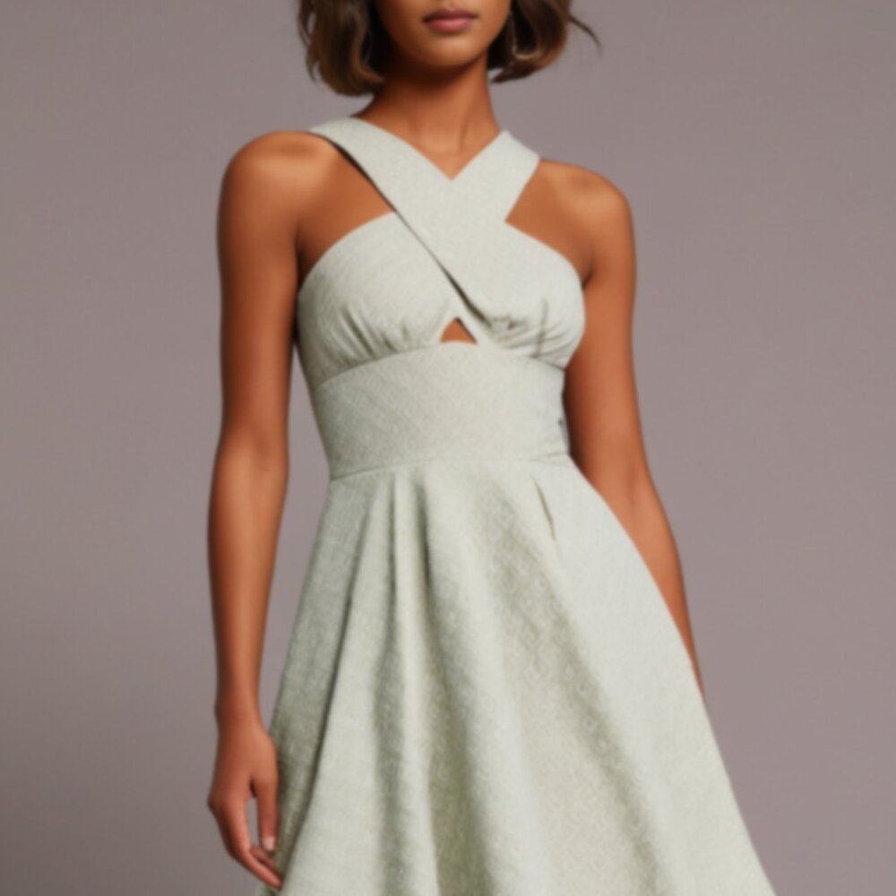 Hunter Bell Crisscross Woven Jacquard Dress in White Size 2 Bridal Bachelorette